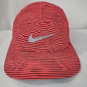 Nike Hat 5 Panel Strapback AW84 Aerobill Running Cap Red Zebra Stripe RARE